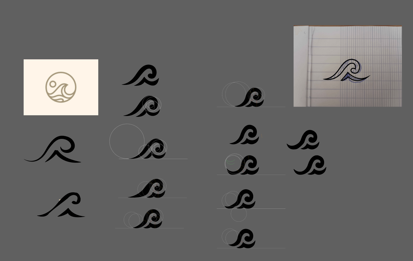 Les nombreuses versions du logo, du croquis sur feuille A4 jusqu'au dessin final
